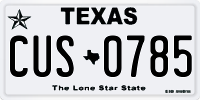 TX license plate CUS0785