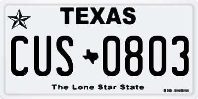 TX license plate CUS0803