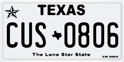 TX license plate CUS0806