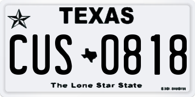 TX license plate CUS0818