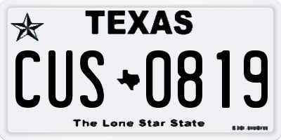 TX license plate CUS0819