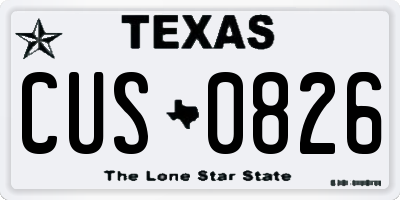 TX license plate CUS0826
