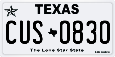TX license plate CUS0830