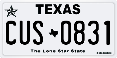 TX license plate CUS0831