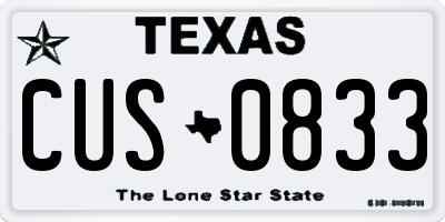 TX license plate CUS0833