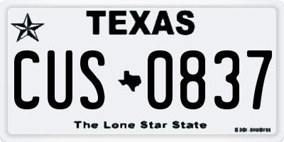 TX license plate CUS0837