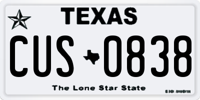 TX license plate CUS0838