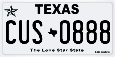 TX license plate CUS0888