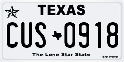 TX license plate CUS0918