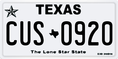 TX license plate CUS0920