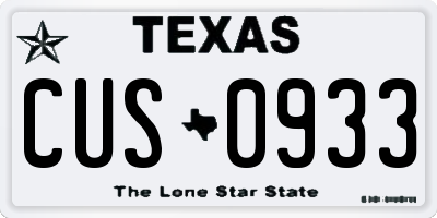 TX license plate CUS0933