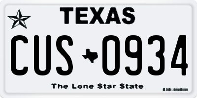 TX license plate CUS0934