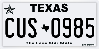 TX license plate CUS0985