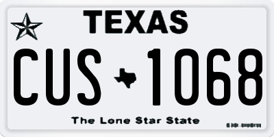 TX license plate CUS1068