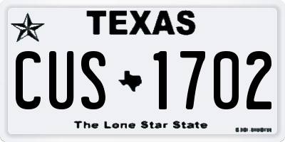 TX license plate CUS1702