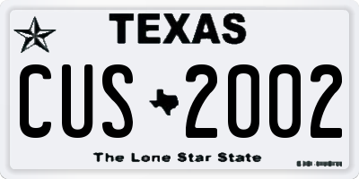 TX license plate CUS2002