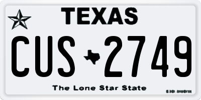 TX license plate CUS2749