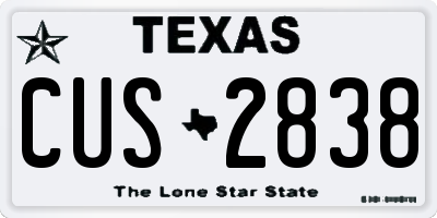 TX license plate CUS2838