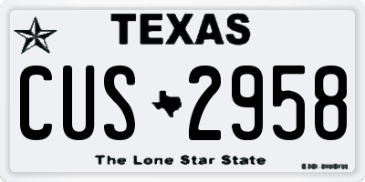 TX license plate CUS2958