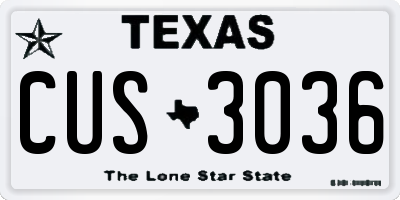 TX license plate CUS3036