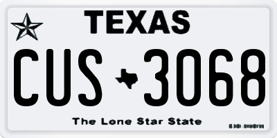 TX license plate CUS3068