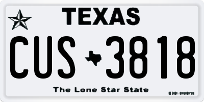 TX license plate CUS3818
