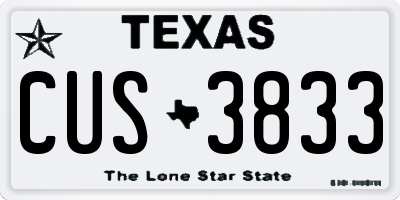 TX license plate CUS3833