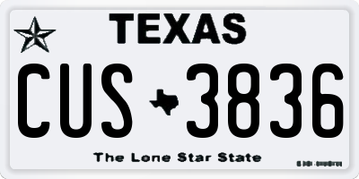 TX license plate CUS3836