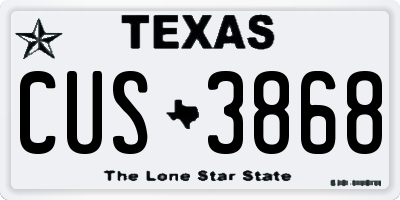 TX license plate CUS3868