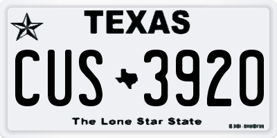 TX license plate CUS3920