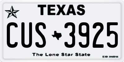 TX license plate CUS3925