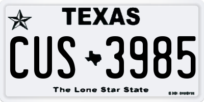 TX license plate CUS3985