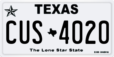 TX license plate CUS4020
