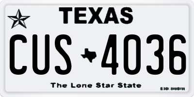 TX license plate CUS4036