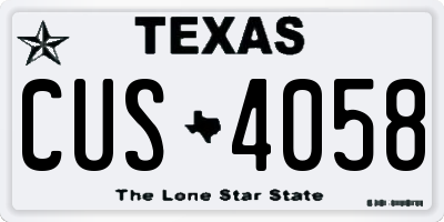 TX license plate CUS4058