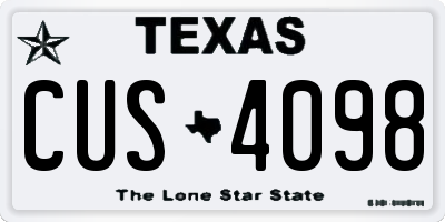 TX license plate CUS4098