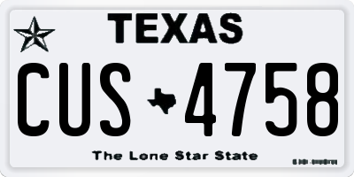 TX license plate CUS4758