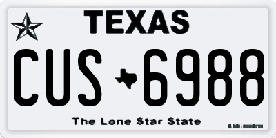 TX license plate CUS6988
