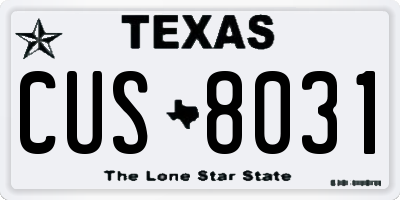 TX license plate CUS8031
