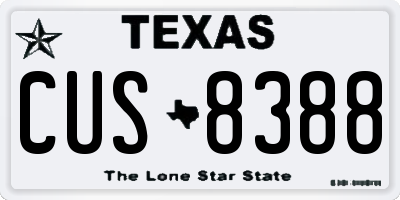 TX license plate CUS8388