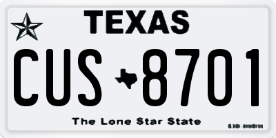 TX license plate CUS8701