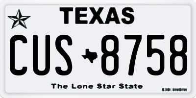 TX license plate CUS8758