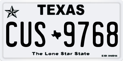 TX license plate CUS9768