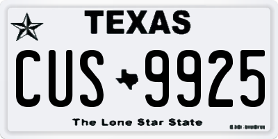 TX license plate CUS9925