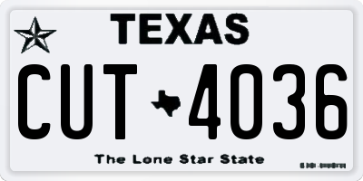 TX license plate CUT4036