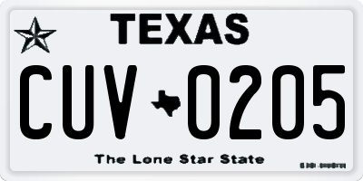 TX license plate CUV0205