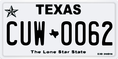 TX license plate CUW0062