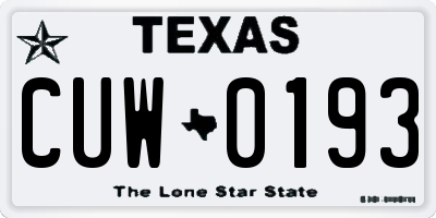 TX license plate CUW0193