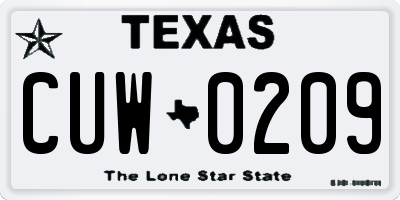 TX license plate CUW0209
