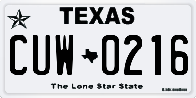 TX license plate CUW0216